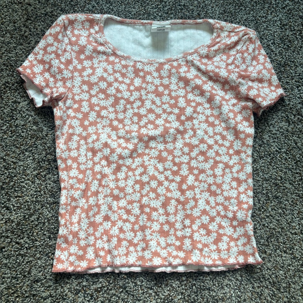 Floral Pink Women's crop top short sleeve tee medium
